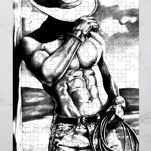 Klassische Coole handgezeichnet Western Cowboy Art Puzzle