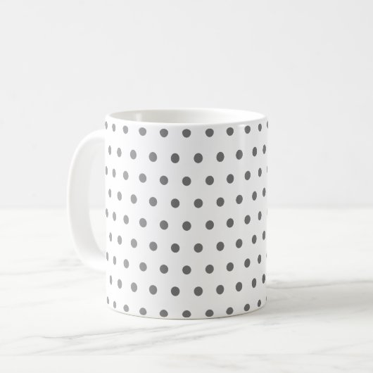 Klassische Coole Retro-Graue Polka-Punkte auf Weiß Kaffeetasse (Vorderseite Links)