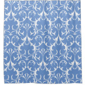 Klassische Cornflower Blue & White Damask Floral Duschvorhang (Vorderseite)