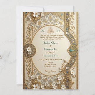 Klassische Creme Antik-Gold-Blumen-Hochzeit islami Einladung