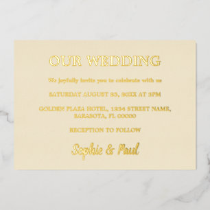 Klassische Creme-Hochzeit Goldfolien-Einladung Folieneinladung