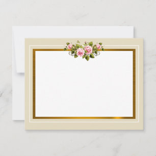 Klassische Creme- und Gold-Rahmen mit rosa Rosen Mitteilungskarte