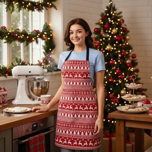 Klassische Cristmas Rentierschneeflocken Rot und W Schürze