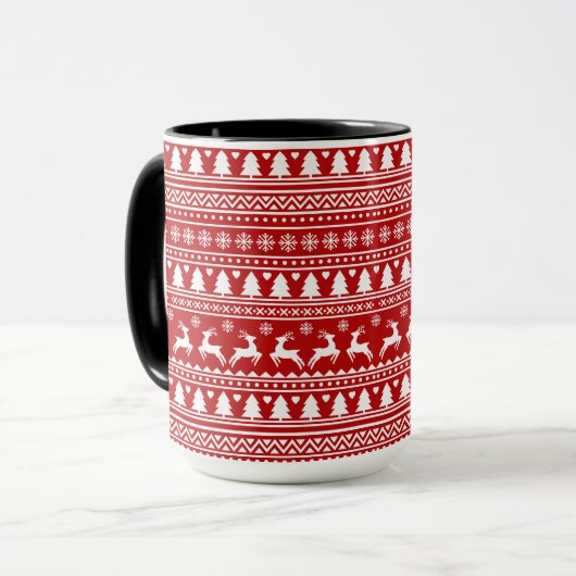 Klassische Cristmas Rentierschneeflocken Rot und W Tasse (Vorderseite Links)