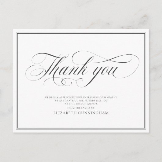 Klassische Cursive Script Calligrafy Frame Memoria Postkarte (Vorderseite)