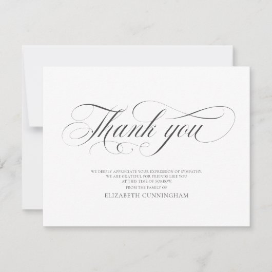 Klassische Cursive Script Calligraphy Memorial Dankeskarte (Vorderseite)