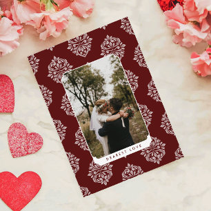 Klassische Damast-Elegant-Script-Valentinstag-Kart