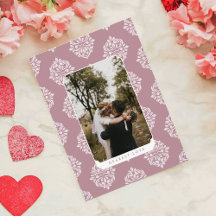 Klassische Damast-Elegant-Script-Valentinstagskart