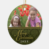 Klassische Damast-WeihnachtsFoto-Verzierung Keramikornament (Links)