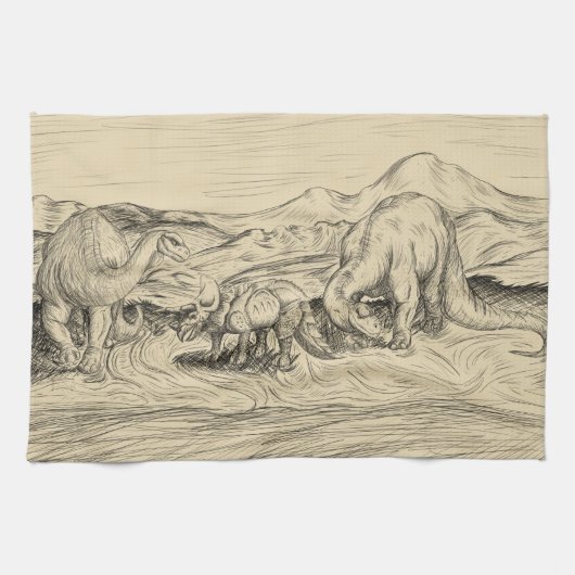 Klassische Dinosaurier Geschirrtuch (Horizontal)