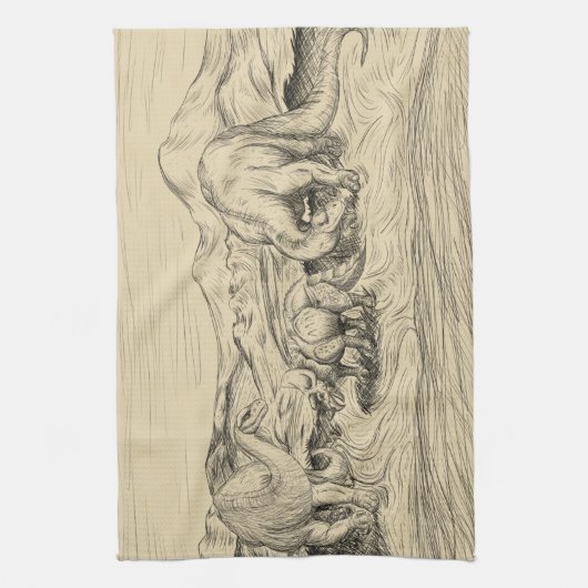 Klassische Dinosaurier Geschirrtuch (Vertikal)