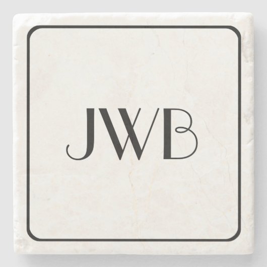 Klassische drei Schwarze Monogramm und Rahmen Steinuntersetzer (Vorderseite)