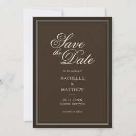 Klassische dunkelbraune Hochzeit im Stil des alten Save The Date