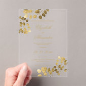 Klassische dunkelgrüne goldene Eukalyptus-Hochzeit Acryleinladungen (Insitu (Handheld))