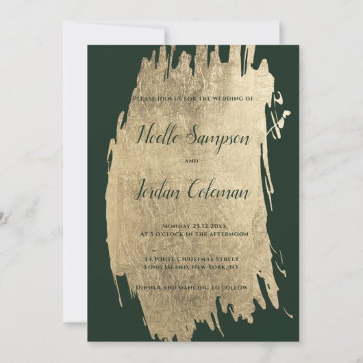 Klassische dunkelgrüne goldfarbene Pinselstriche v Einladung (Vorderseite)