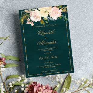 Klassische dunkelgrüne Goldkorallenhochzeit Einladung