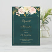 Klassische dunkelgrüne Goldkorallenhochzeit Einladung (Stehend Vorderseite)