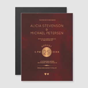 Klassische dunkelrote burgundische Kupferhochzeit Magneteinladung