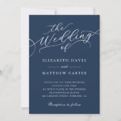 Klassische Dunkle Navy Blue Script Hochzeit Einladung (Vorderseite)