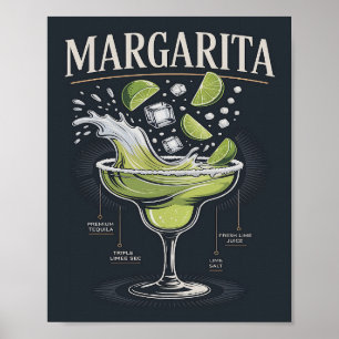 Klassische dunkle Tequila-Margarita-Splash-Grafik Poster