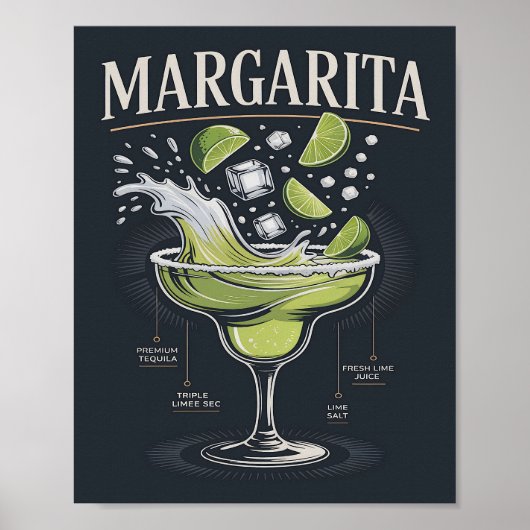 Klassische dunkle Tequila-Margarita-Splash-Grafik Poster (Vorne)