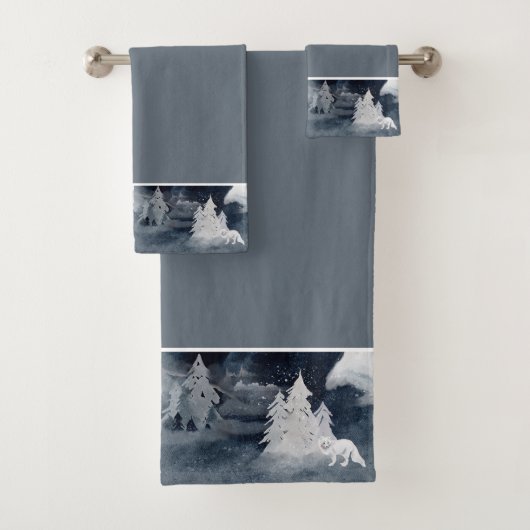 Klassische dunkle Winterszene mit Fuchs Weihnachte Badhandtuch Set (Insitu)