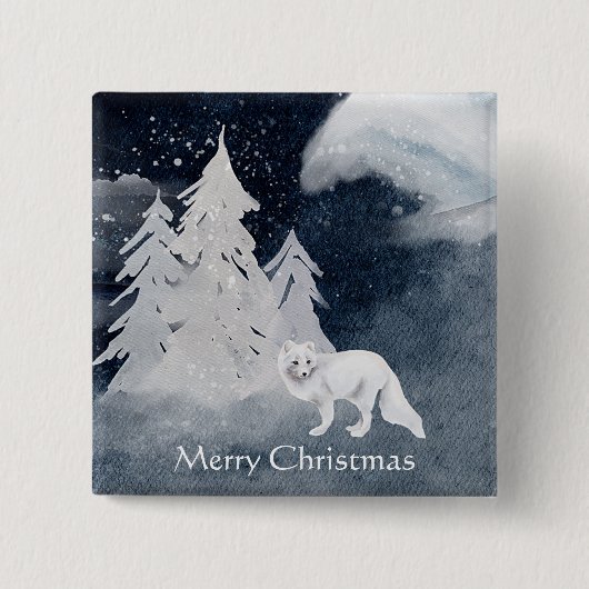 Klassische dunkle Winterszene mit Fuchs Weihnachte Button (Vorderseite)