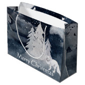 Klassische dunkle Winterszene mit Fuchs Weihnachte Große Geschenktüte (Rückseite Schrägansicht)