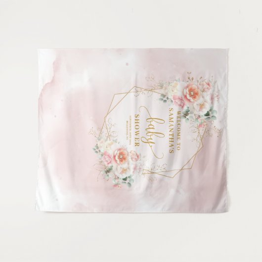 Klassische Dusche in Rosa Blütendusche im Hintergr Wandteppich (Vorderseite (Horizontal))