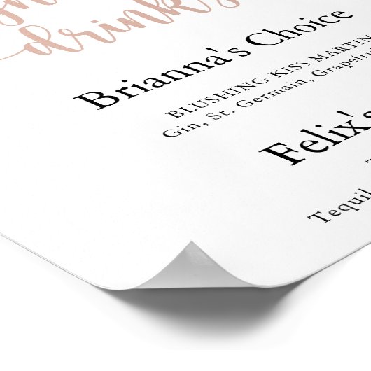 Klassische Dusty Pink Rose Floral Signature Drinks Poster (Ecke)