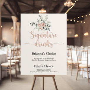 Klassische Dusty Pink Rose Floral Signature-Drinks Poster