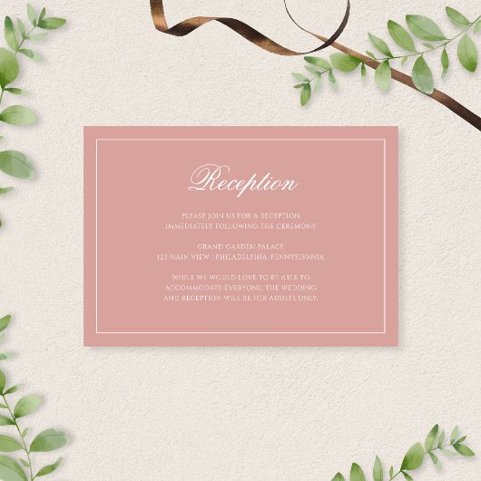 Klassische Dusty Rose Border Script Hochzeitsempfa Begleitkarte