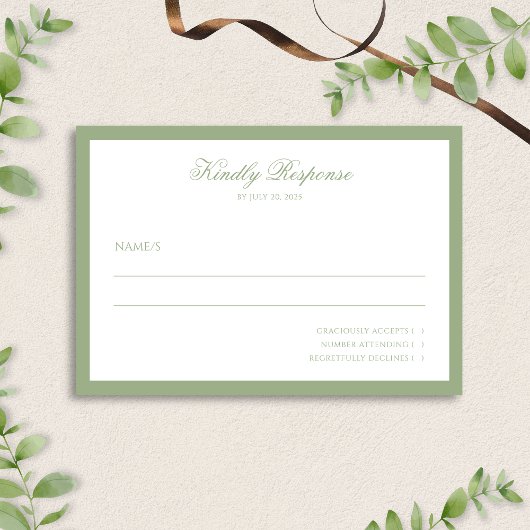 Klassische Echt-Salbei-Grüne-Rand-Script-Hochzeit  RSVP Karte