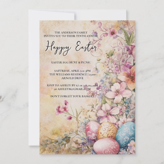 Klassische einfache Blumen und Eier glücklich Oste Einladung (Vorderseite)