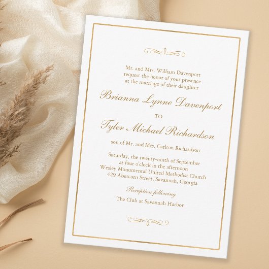 Klassische einfache Elegance Gold Text Hochzeit Einladung