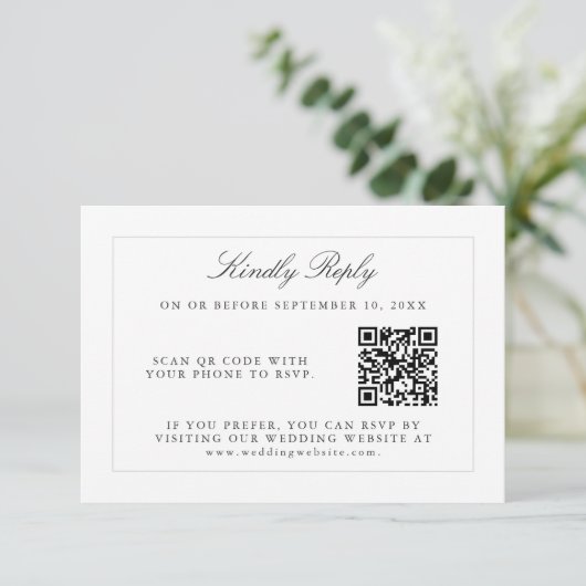 Klassische einfache Elegance Hochzeit RSVP mit QR- (Stehend Vorderseite)