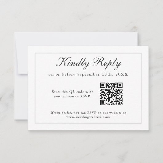 Klassische einfache Elegance Hochzeit RSVP mit QR- Karte (Vorderseite)