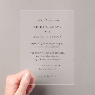 Klassische einfache elegante Hochzeit Acryleinladungen