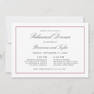 Klassische einfache elegante Hochzeitsprobe Dinner Einladung