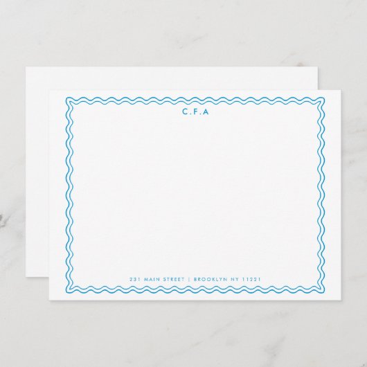 Klassische einfache formblaue 3-Monogramm-Wave-Bor Mitteilungskarte (Vorne/Hinten)