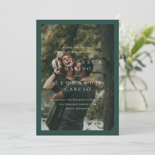 Klassische einfache Fotohochzeit in Smaragdgrün Save The Date (Stehend Vorderseite)