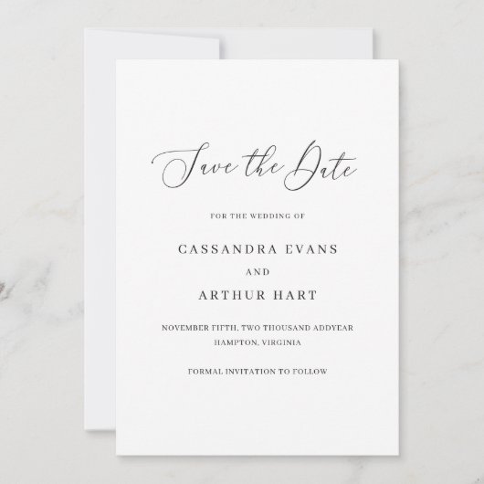 Klassische Einfache Hochzeit ohne Foto Save The Date (Vorderseite)