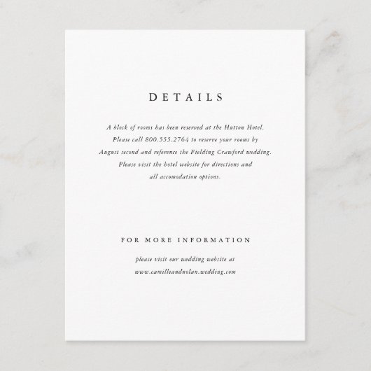 Klassische, einfache Minimal-Elegant-Art Hochzeit Begleitkarte (Vorderseite)