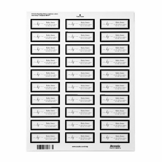 Klassische einfache Monogramm-Schwarz-weiße Adress (Vorne)