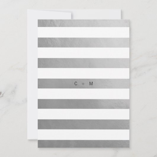 Klassische einfache Schwarz-Weiß-Herz-Silberhochze Einladung (Rückseite)