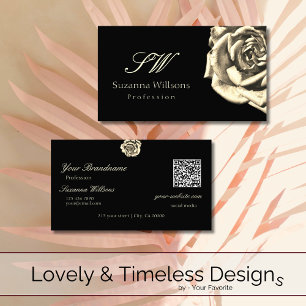 Klassische einfache schwarze beige Rose Initialen  Visitenkarte