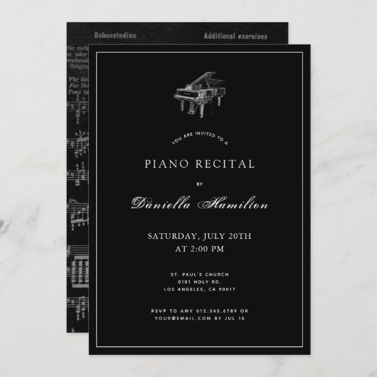 Klassische Einfache schwarze Piano-Erwägung Einlad Einladung (Vorne/Hinten)