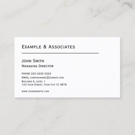 Klassische, einfache White Business Card mit Ihrem Visitenkarte (Vorderseite)