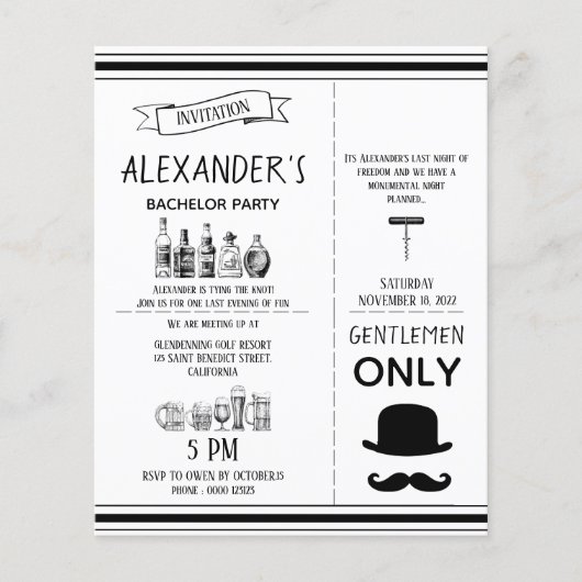 Klassische Einladung zur Bachelor Party. Flyer (Vorne)