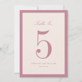 Klassische Elegance Rosa Hochzeitskarte Tischnumme (Vorderseite)